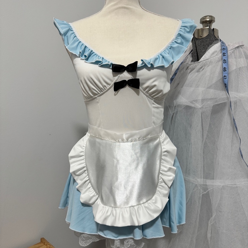 Blue and White Ruffled Apron Dress